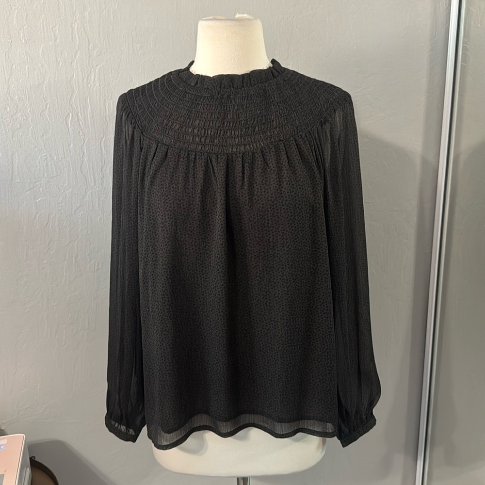 Loft Grey Blouse with Black Polka Dots